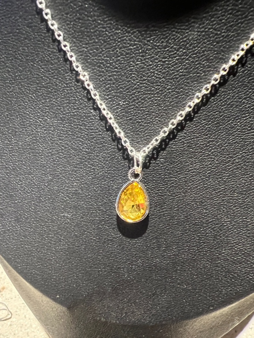 2/$20 Sterling Silver Necklace with Yellow Teardrop Pendant - Picture 2 of 3